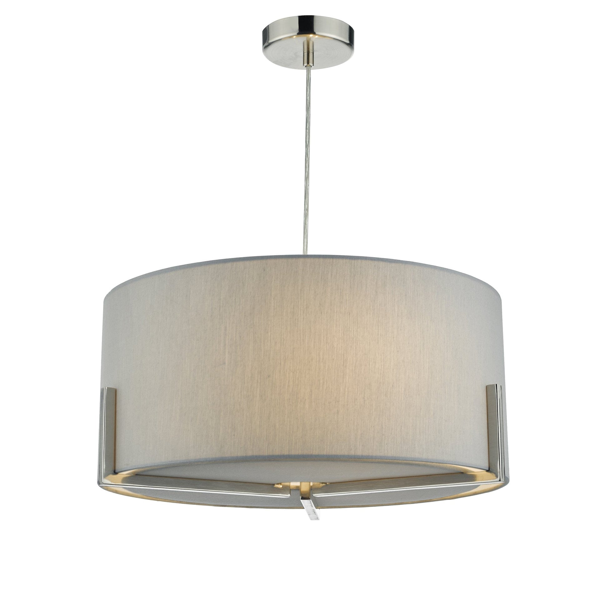 dar lighting Santino Pendant Satin Chrome With Grey Cotton Shade SAN0339