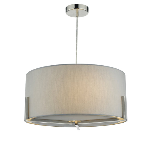 dar lighting Santino Pendant Satin Chrome With Grey Cotton Shade SAN0339