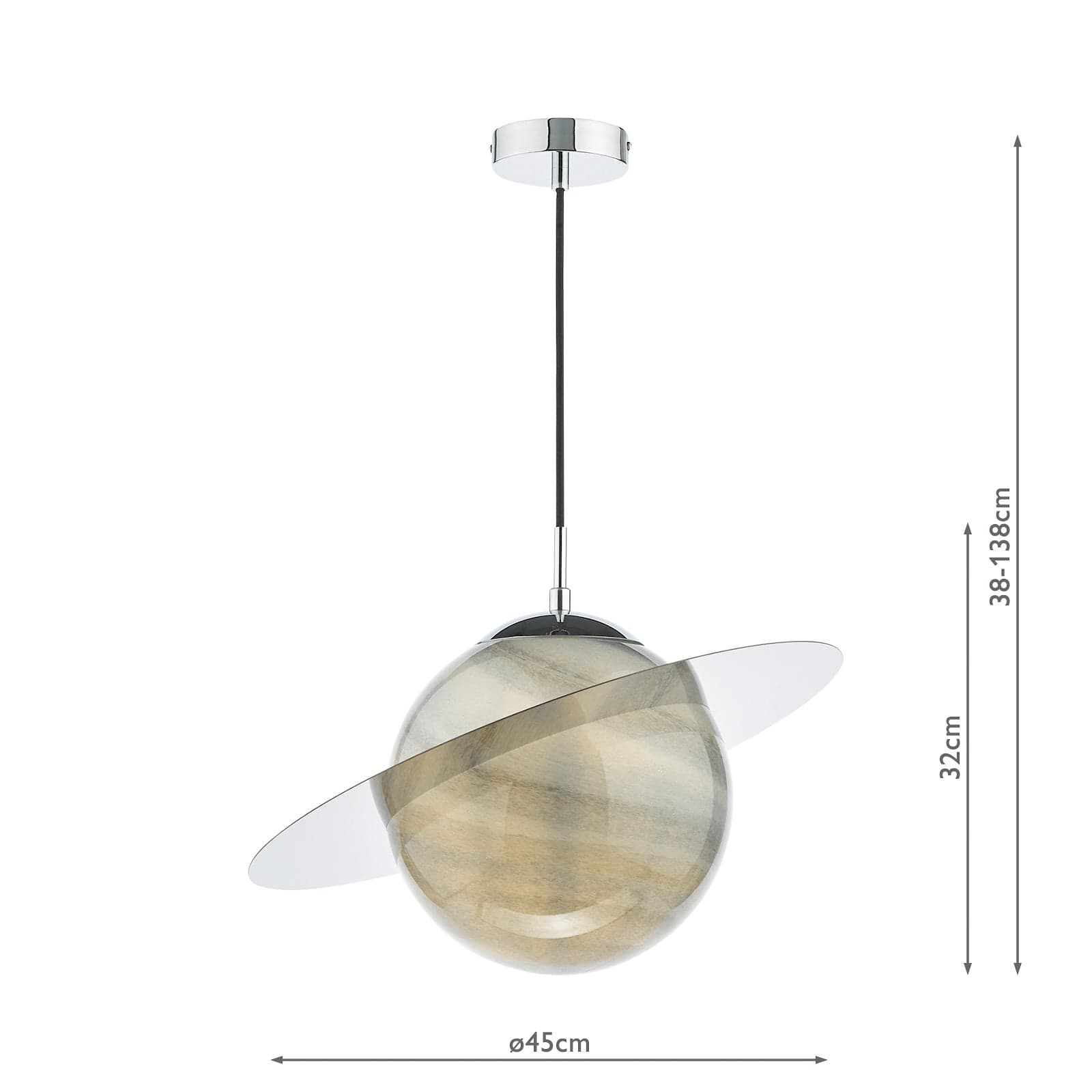 dar lighting Saturn Pendant Planet Style Glass and Polished Chrome SAT0150