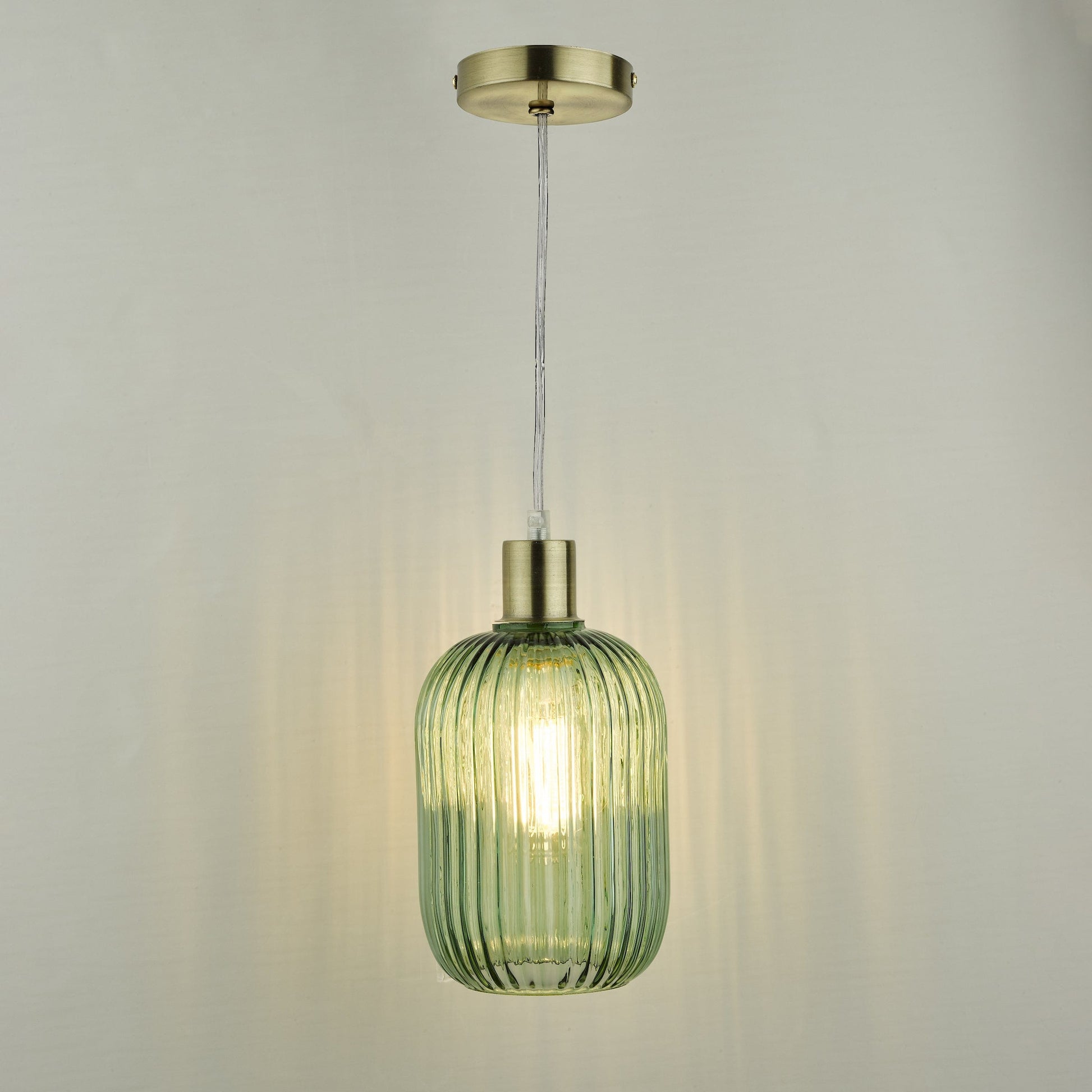 dar lighting Sawyer Easy Fit Pendant Green Ribbed Glass SAW6524