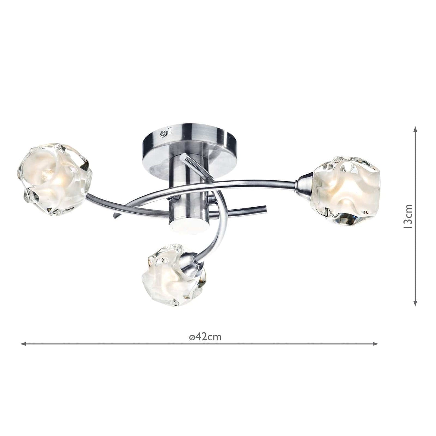 dar lighting Seattle 3 Light Flush Satin Chrome Glass SEA5346