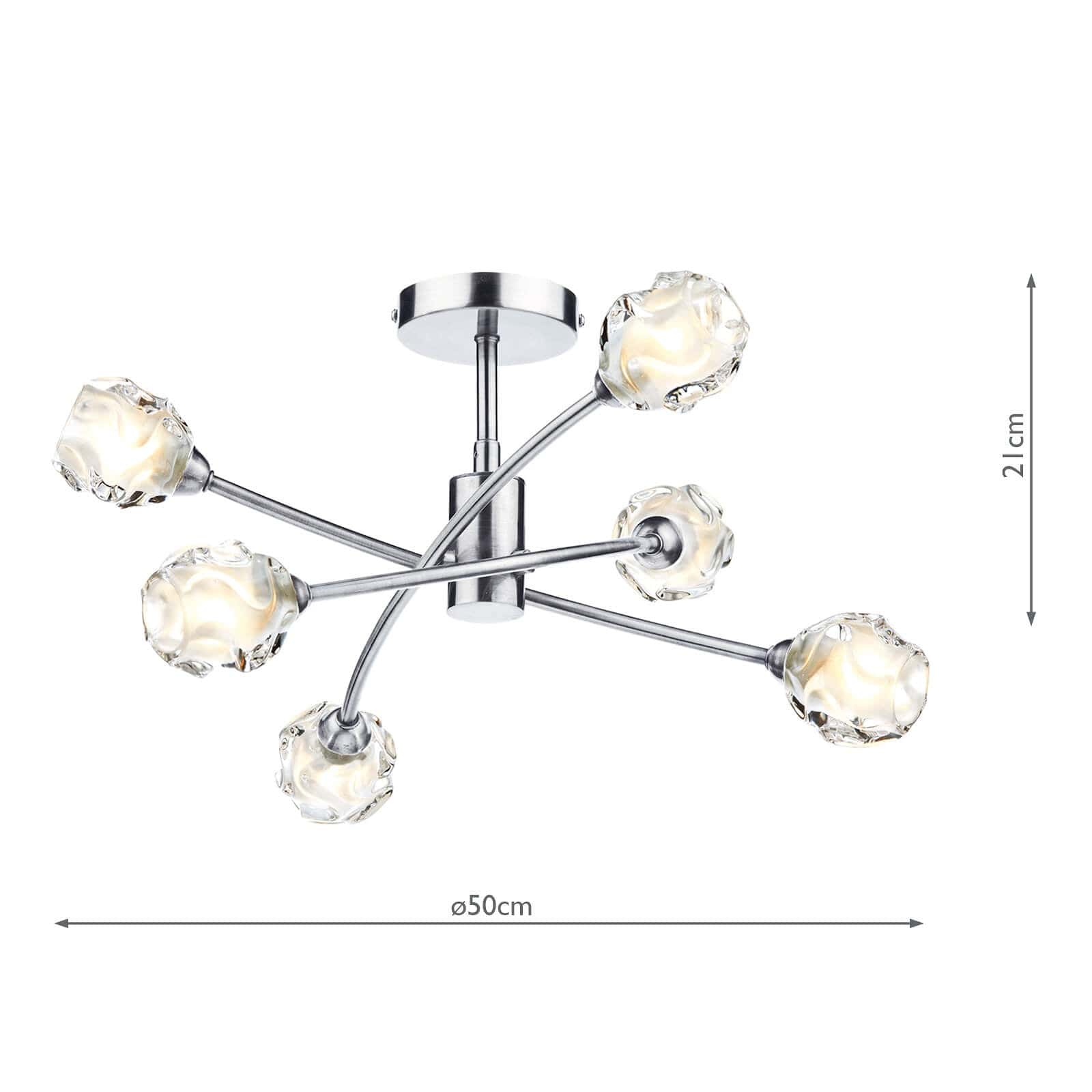 dar lighting Seattle 6lt Semi Flush Satin Chrome & Sculptured Glass SEA0646