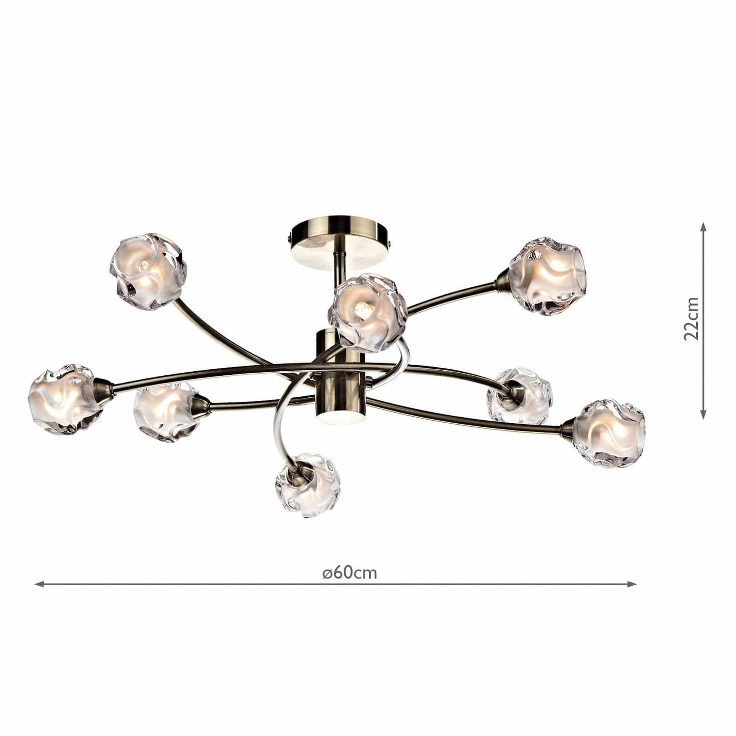 dar lighting Seattle 8 Light Semi Flush Antique Brass SEA0875