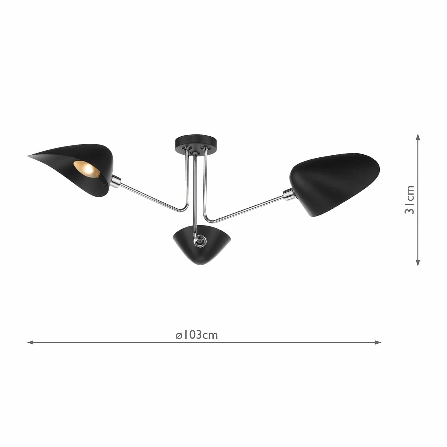 dar lighting Sebastian 3 Light Semi Flush Matt Black Polished Chrome SEB0322