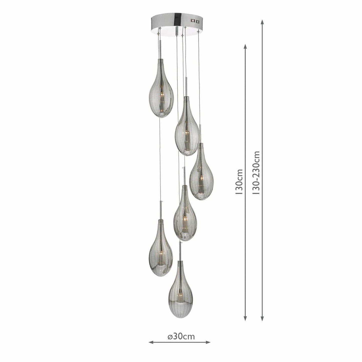 dar lighting Seta 6 Light Cluster Pendant Polished Chrome Smoked Glass SET6410