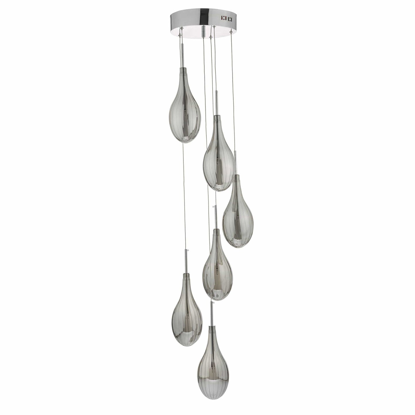 dar lighting Seta 6 Light Cluster Pendant Polished Chrome Smoked Glass SET6410