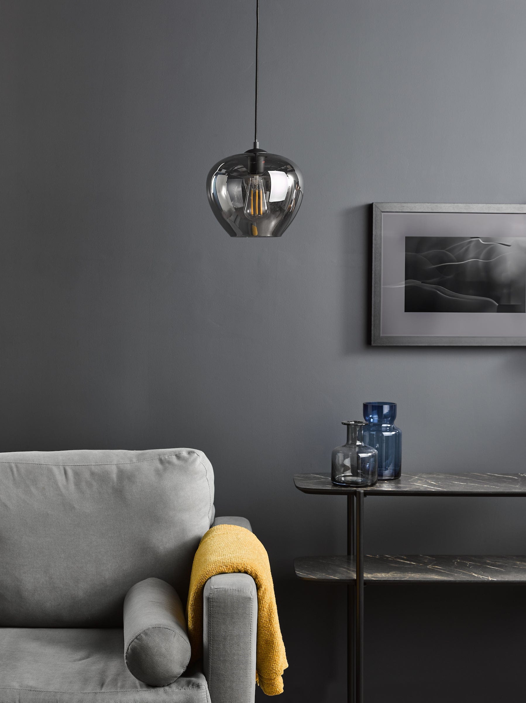 dar lighting Shilah Pendant Matt Black and Smoked Glass SHI0110