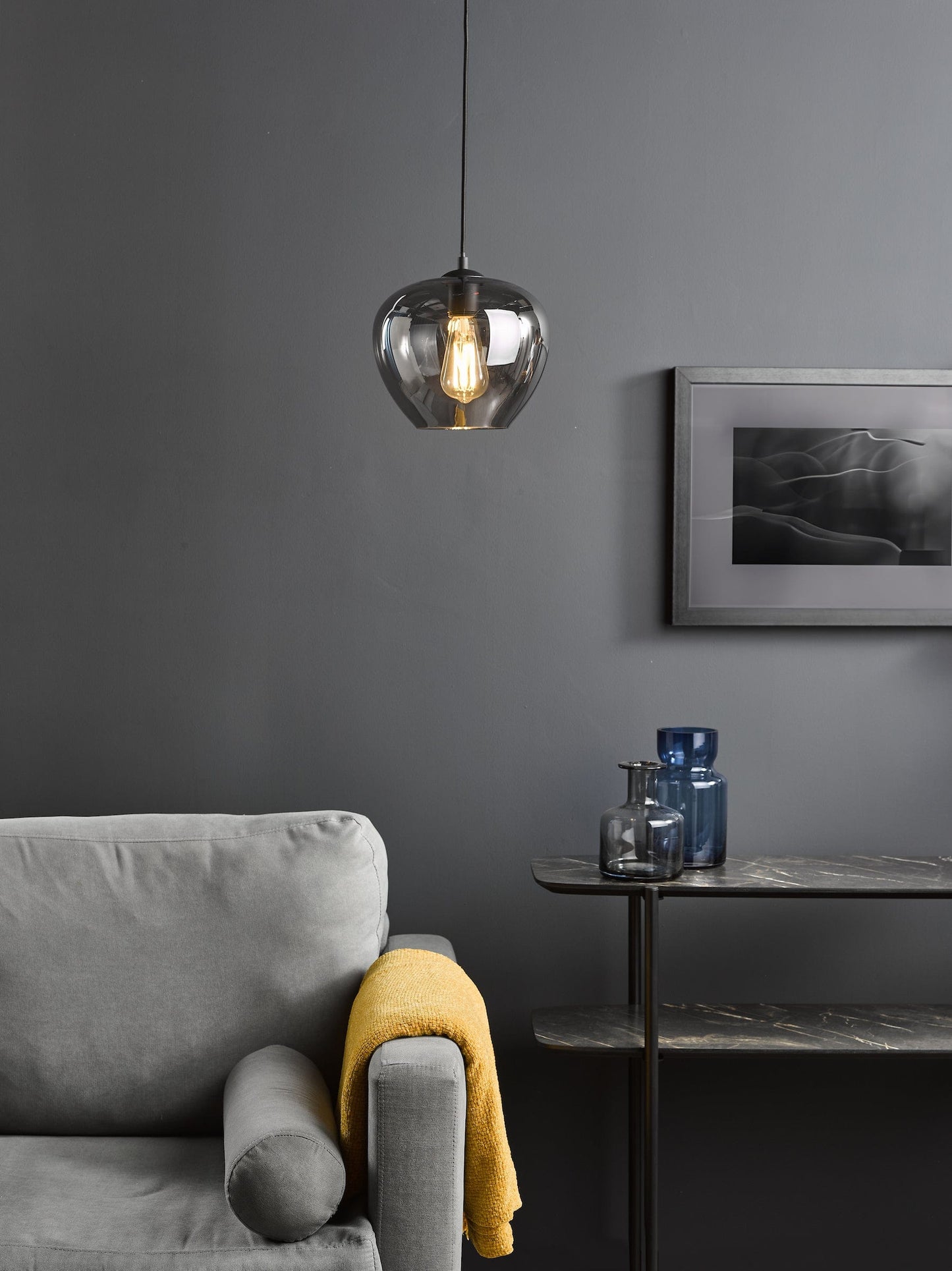 dar lighting Shilah Pendant Matt Black and Smoked Glass SHI0110