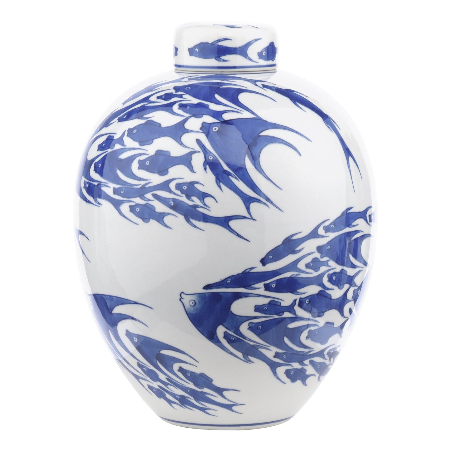 dar lighting Simone Ceramic Blue & White Fish Pattern Jar With Lid 004J57038