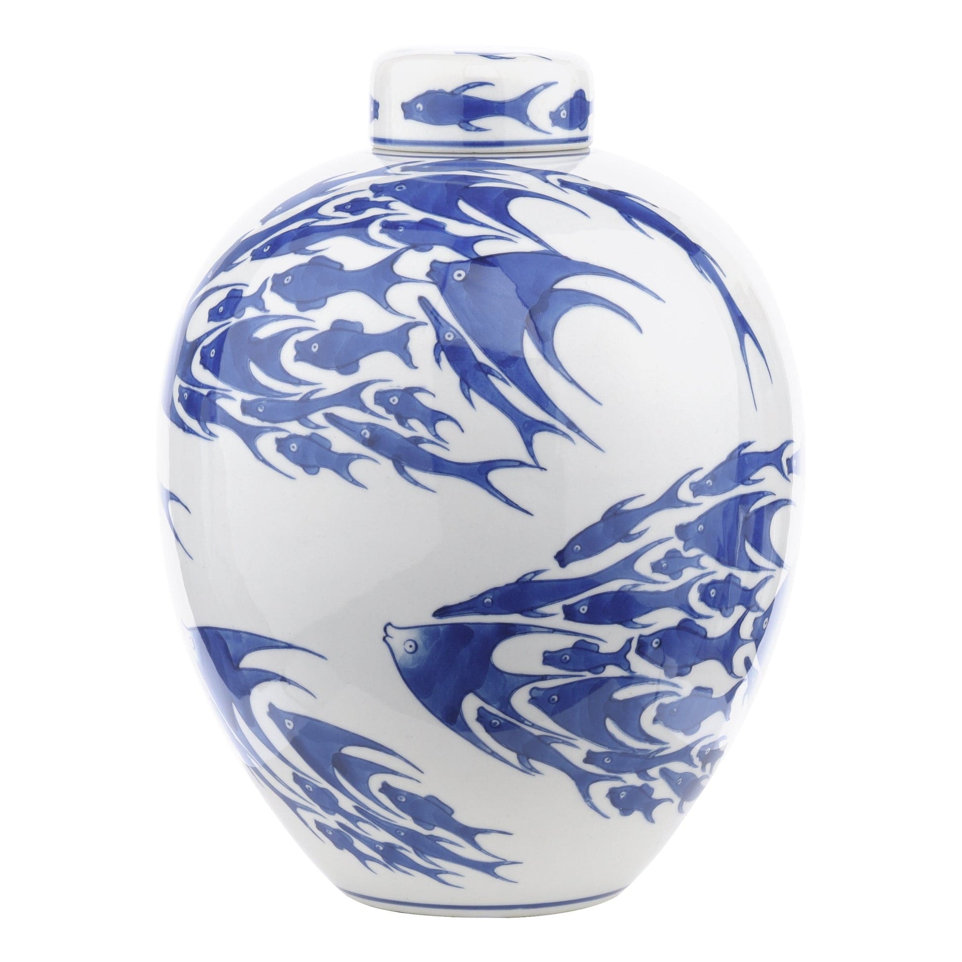 dar lighting Simone Ceramic Blue & White Fish Pattern Jar With Lid 004J57038