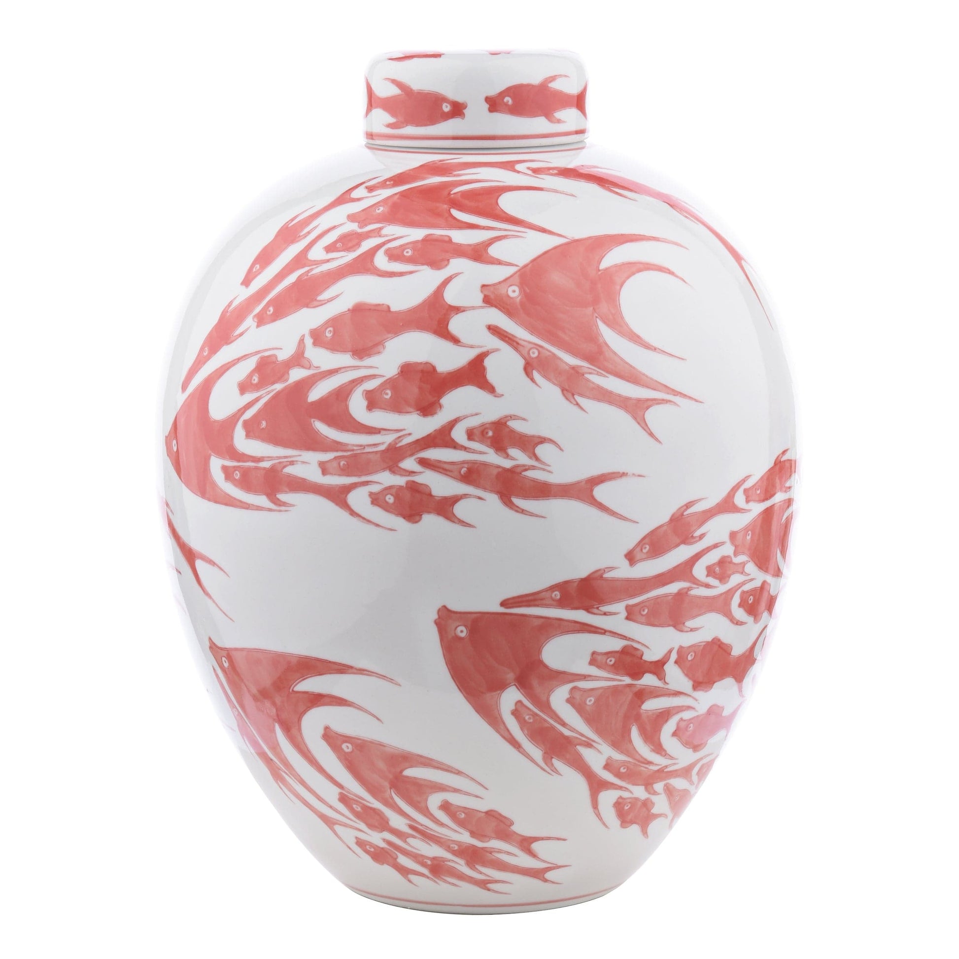 dar lighting Simone Ceramic Coral & White Fish Pattern Jar With Lid 004J57037