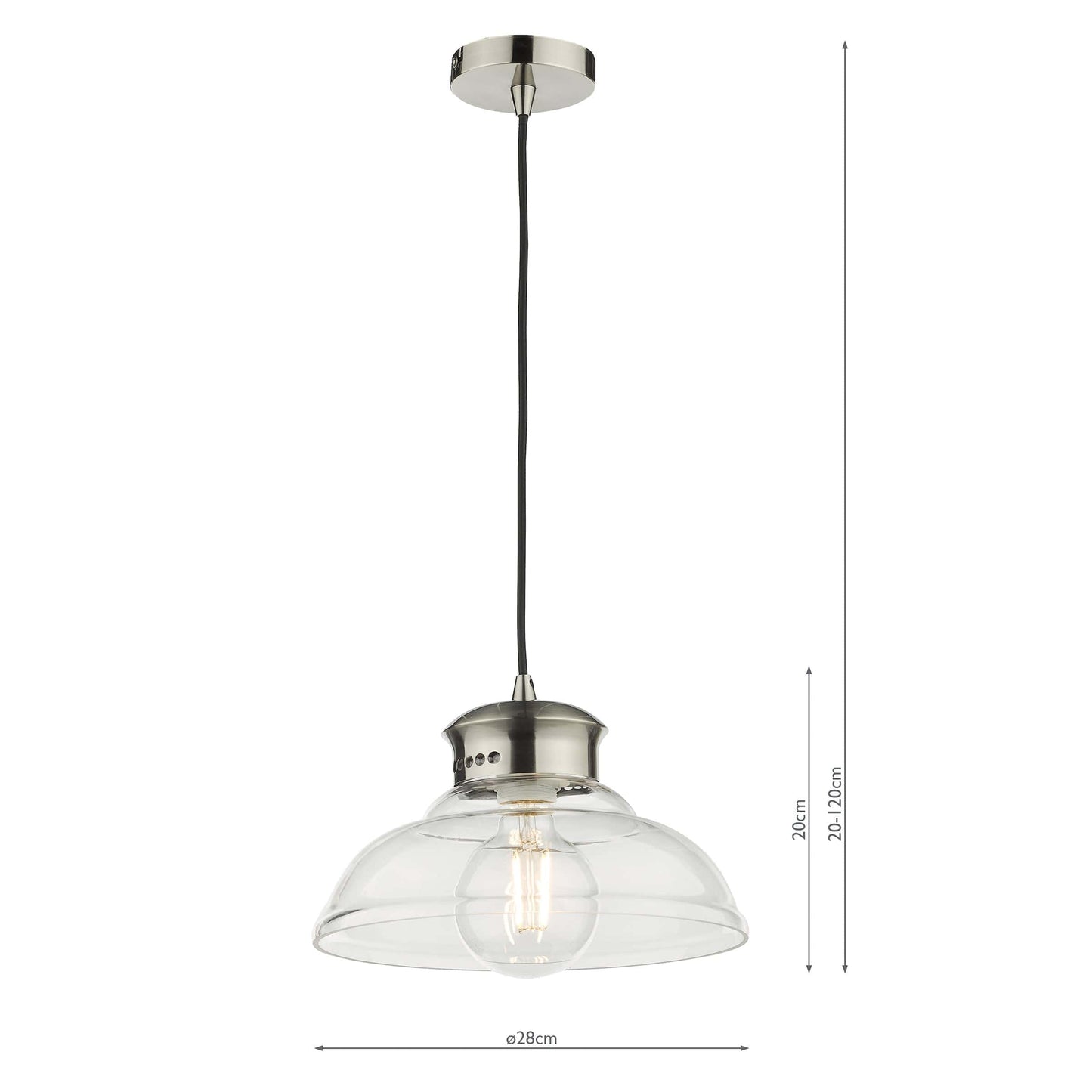 dar lighting Siren 1 Light Single Pendant Antique Chrome Clear Glass SIR0161