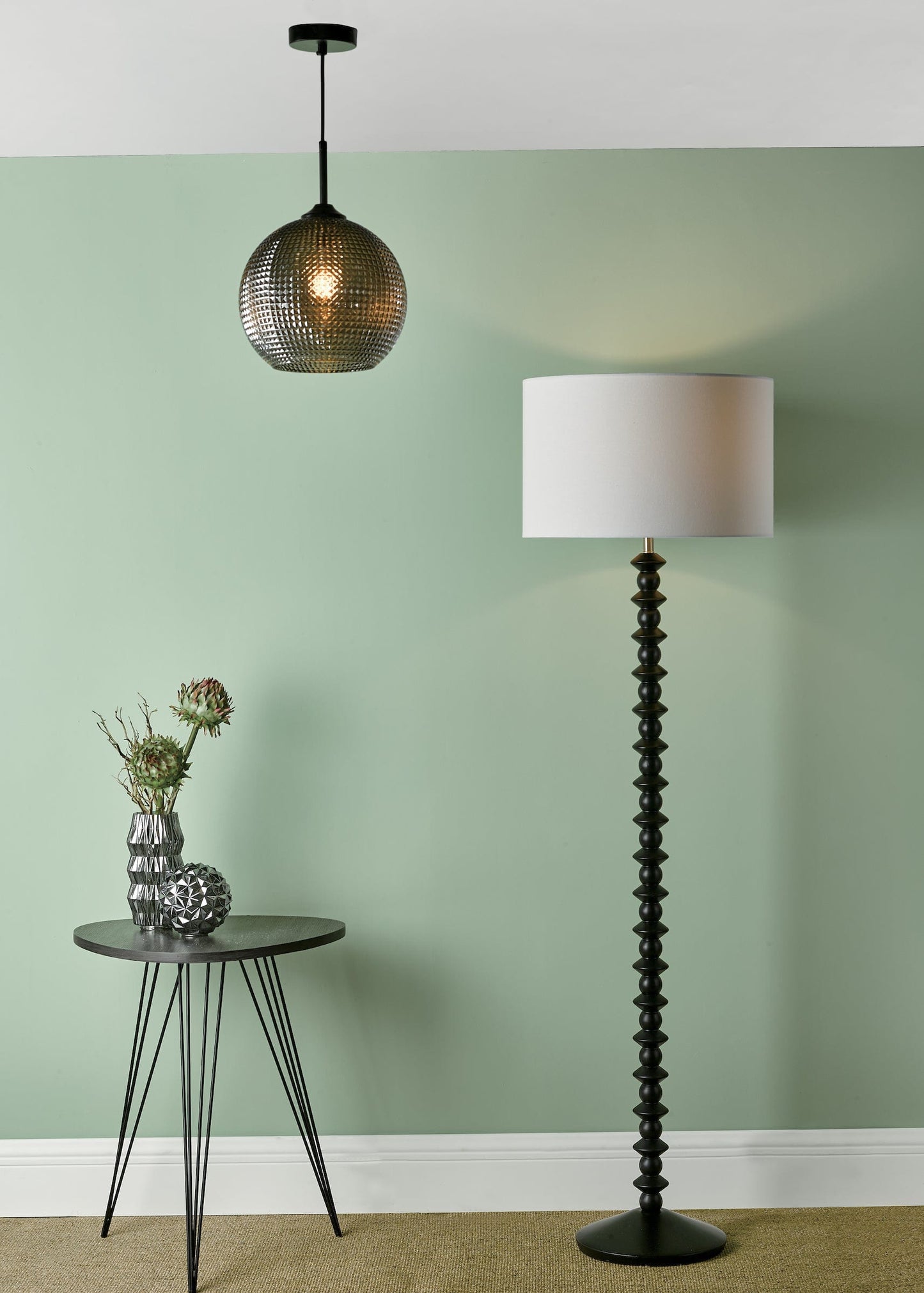 dar lighting Soren 1 Light Pendant Black And Smoked Textured Glass SOR0110