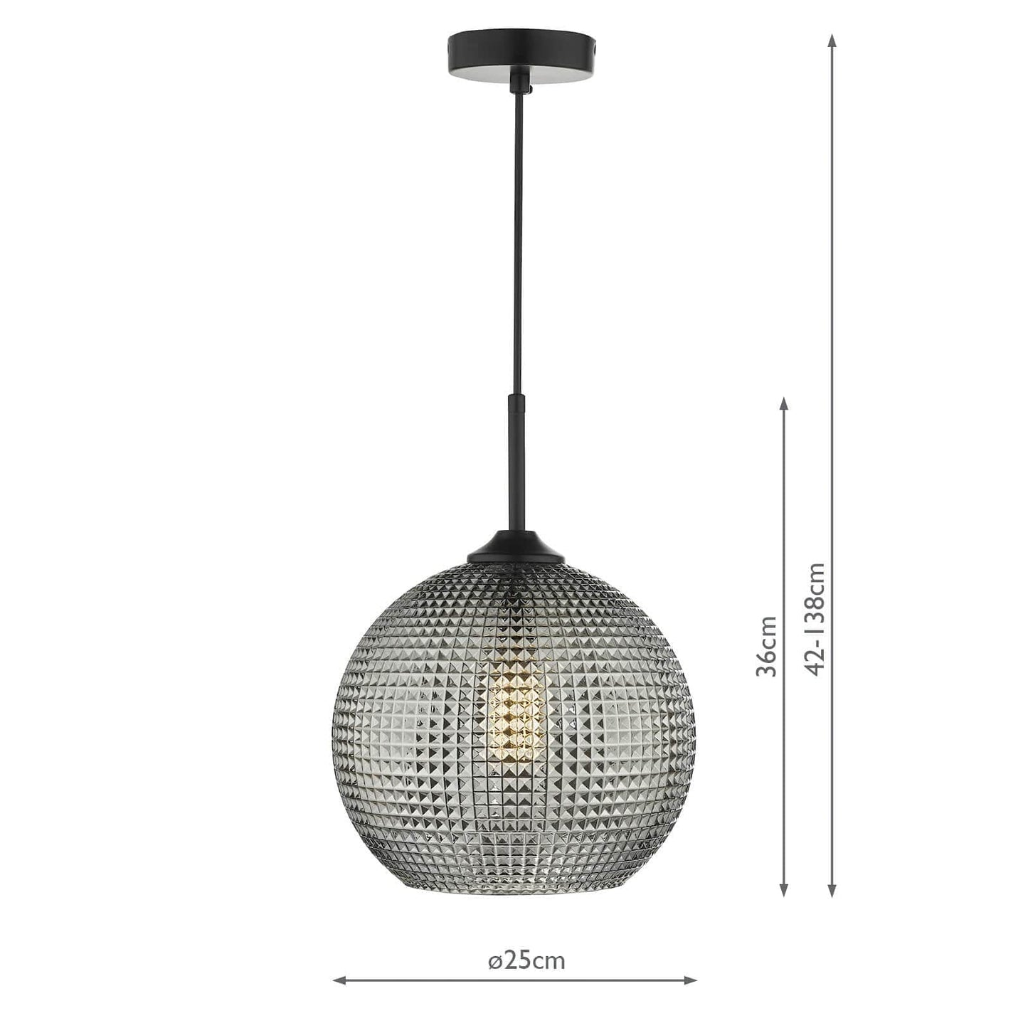 dar lighting Soren 1 Light Pendant Black And Smoked Textured Glass SOR0110