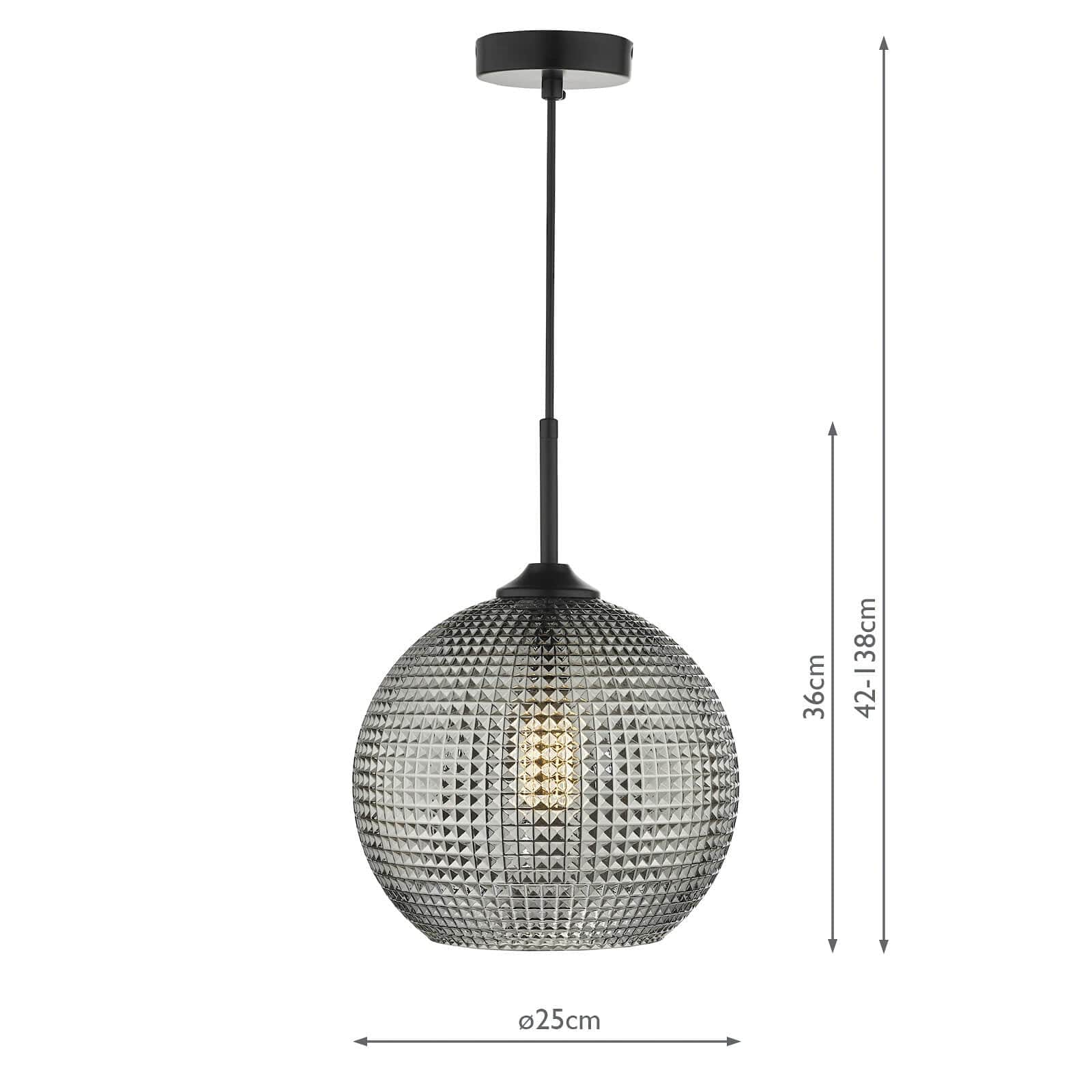 dar lighting Soren 1 Light Pendant Black And Smoked Textured Glass SOR0110