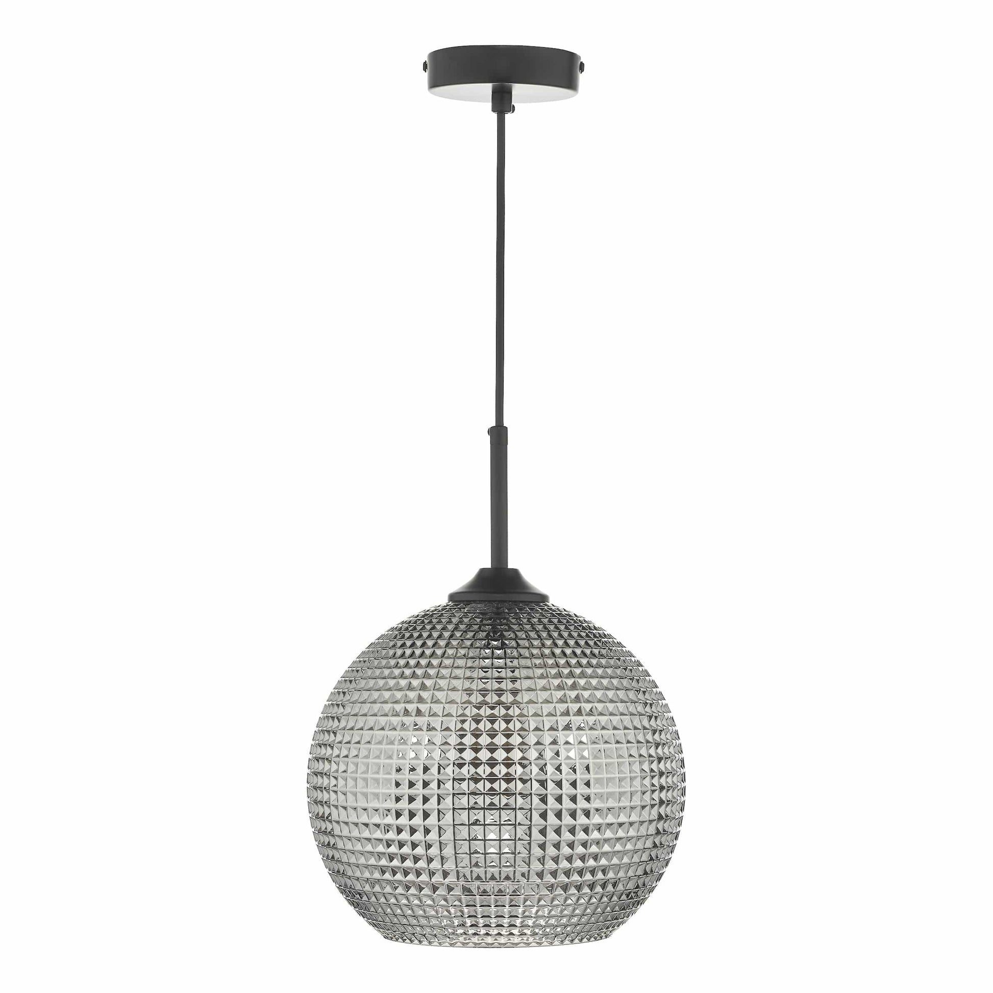dar lighting Soren 1 Light Pendant Black And Smoked Textured Glass SOR0110