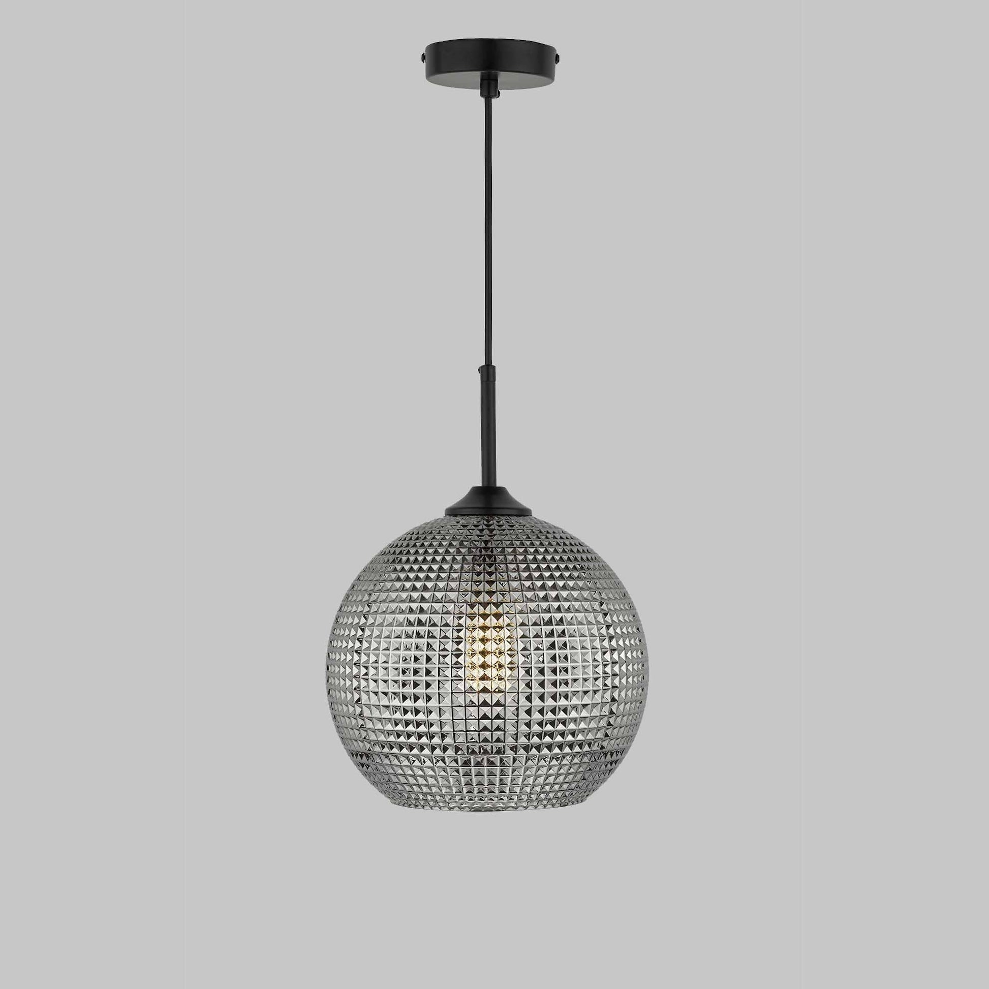 dar lighting Soren 1 Light Pendant Black And Smoked Textured Glass SOR0110