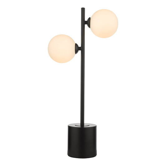 dar lighting Spiral 2 Light Table Lamp Matt Black Opal Glass SPI4222-02