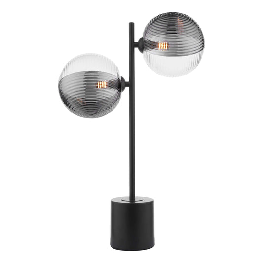 dar lighting Spiral 2 Light Table Lamp Matt Black & Smoked/Clear Ribbed Glass SPI4222-19