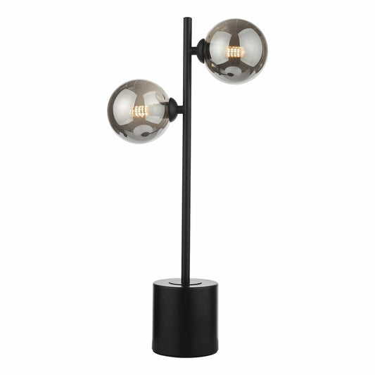 dar lighting Spiral 2 Light Table Lamp Matt Black Smoked Glass SPI4222-01