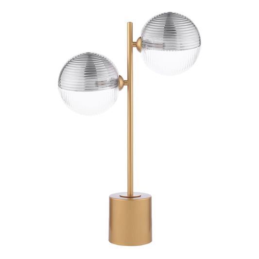 dar lighting Spiral 2 Light Table Lamp Matt Gold & Smoked/Clear Ribbed Glass SPI4235-19
