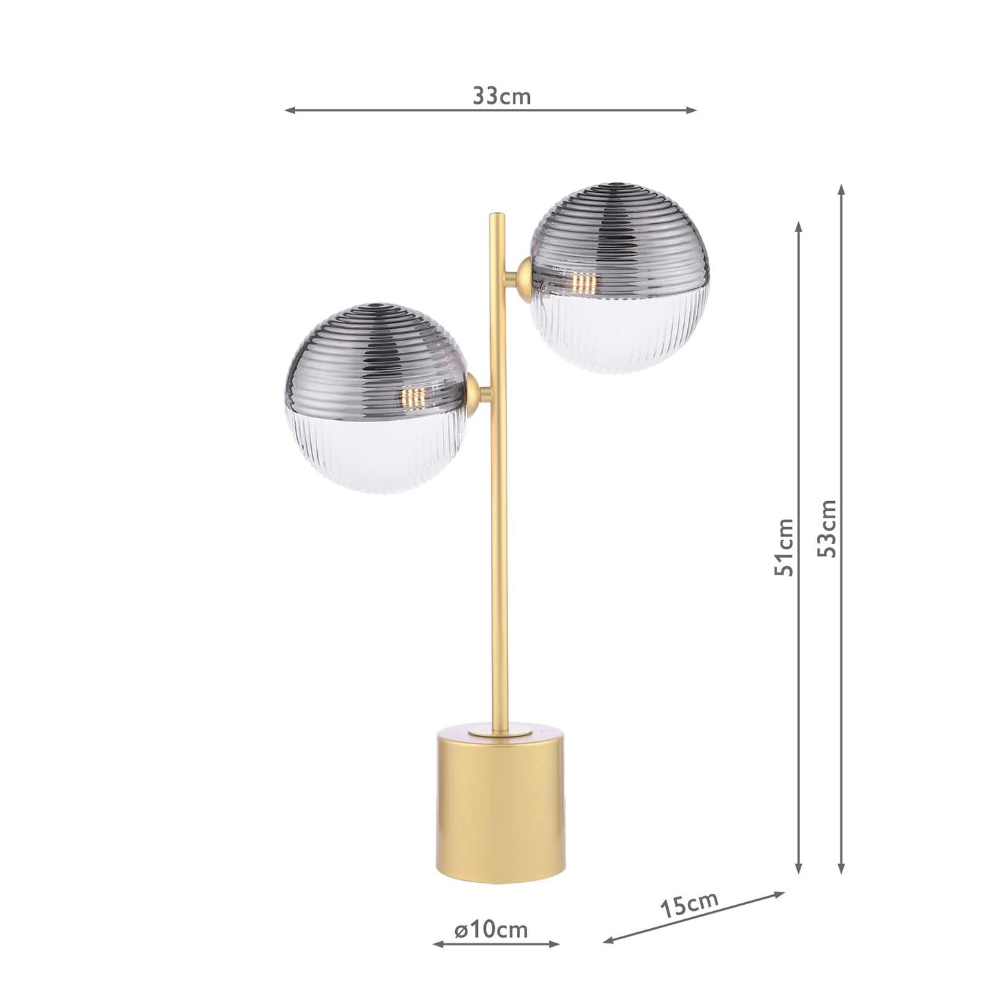 dar lighting Spiral 2 Light Table Lamp Matt Gold & Smoked/Clear Ribbed Glass SPI4235-19