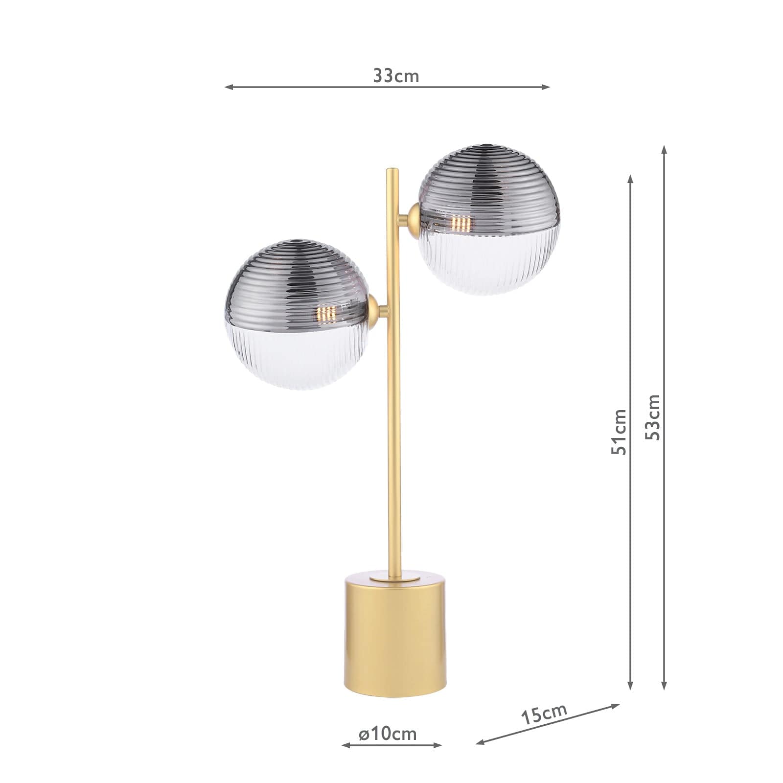 dar lighting Spiral 2 Light Table Lamp Matt Gold & Smoked/Clear Ribbed Glass SPI4235-19