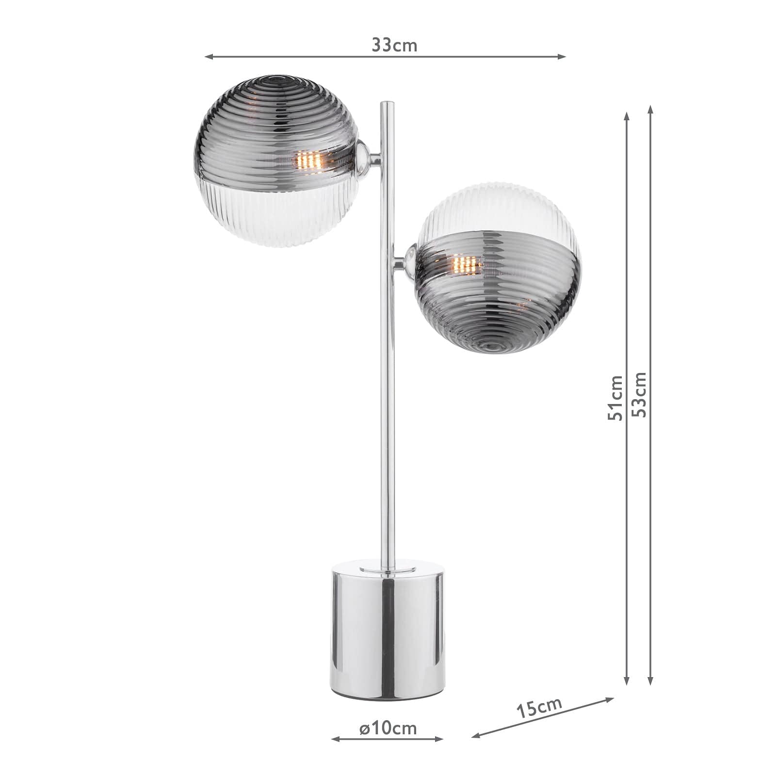 dar lighting Spiral 2 Light Table Lamp Polished Chrome & Smoked/Clear Ribbed Glass SPI4250-19
