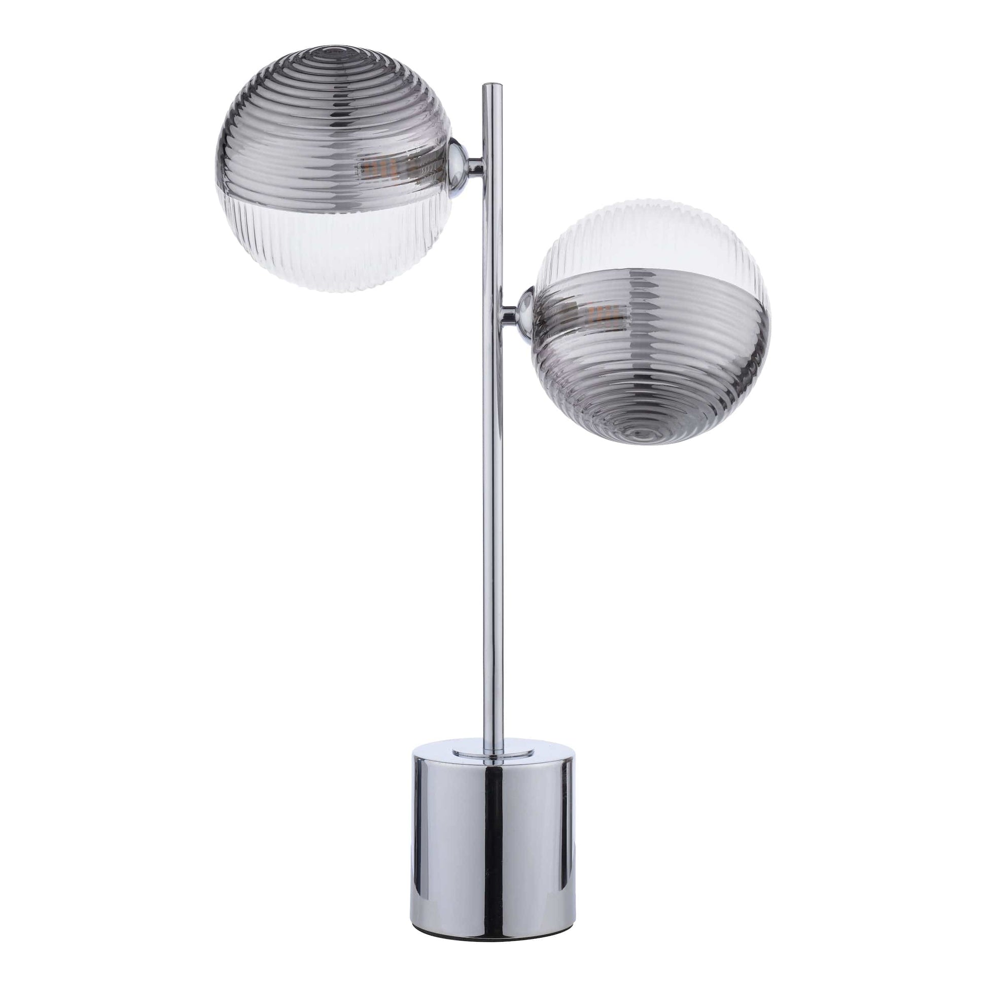 dar lighting Spiral 2 Light Table Lamp Polished Chrome & Smoked/Clear Ribbed Glass SPI4250-19
