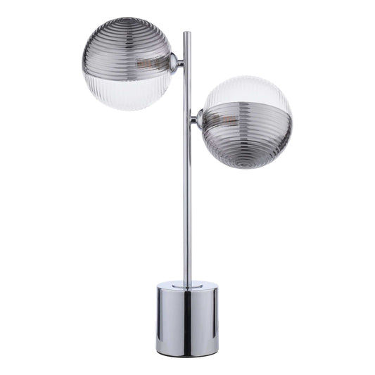 dar lighting Spiral 2 Light Table Lamp Polished Chrome & Smoked/Clear Ribbed Glass SPI4250-19
