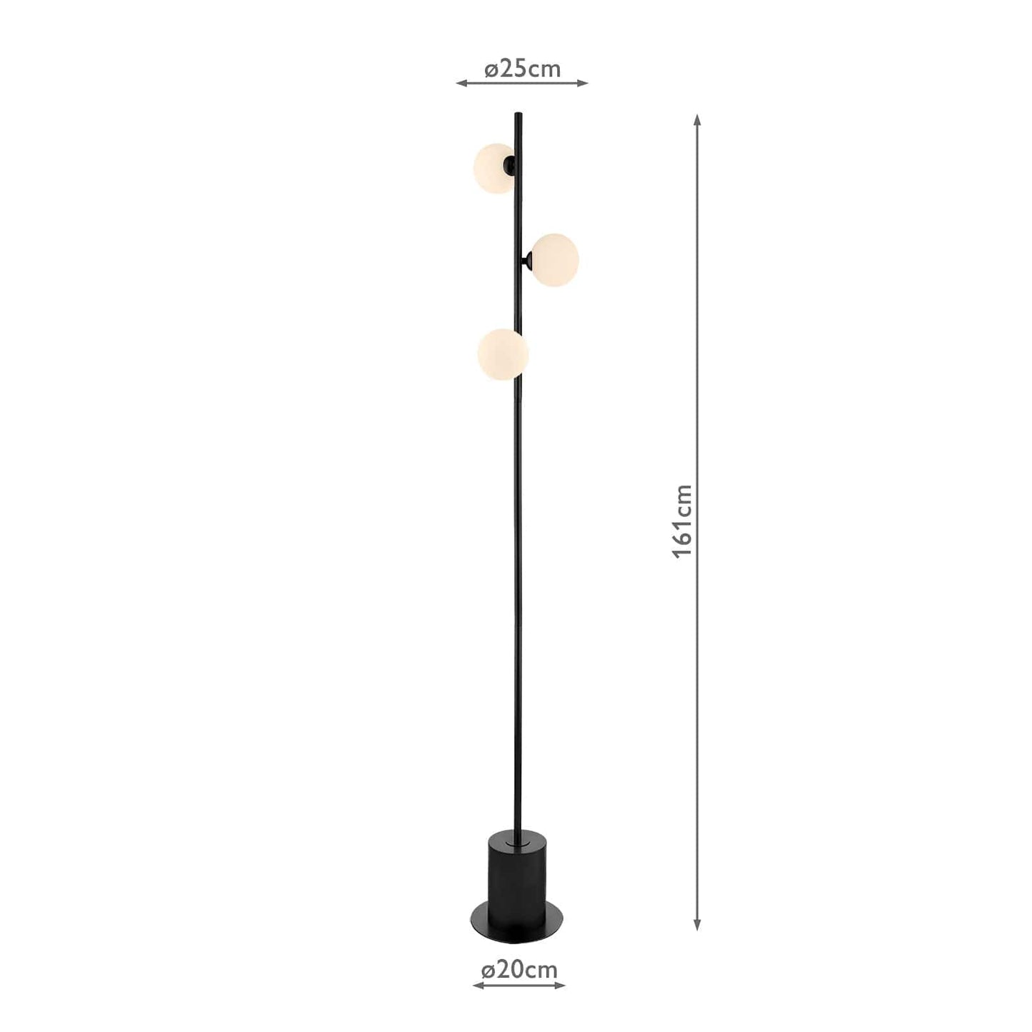 dar lighting Spiral 3 Light Floor Lamp Matt Black & Opal Glass SPI5522-02