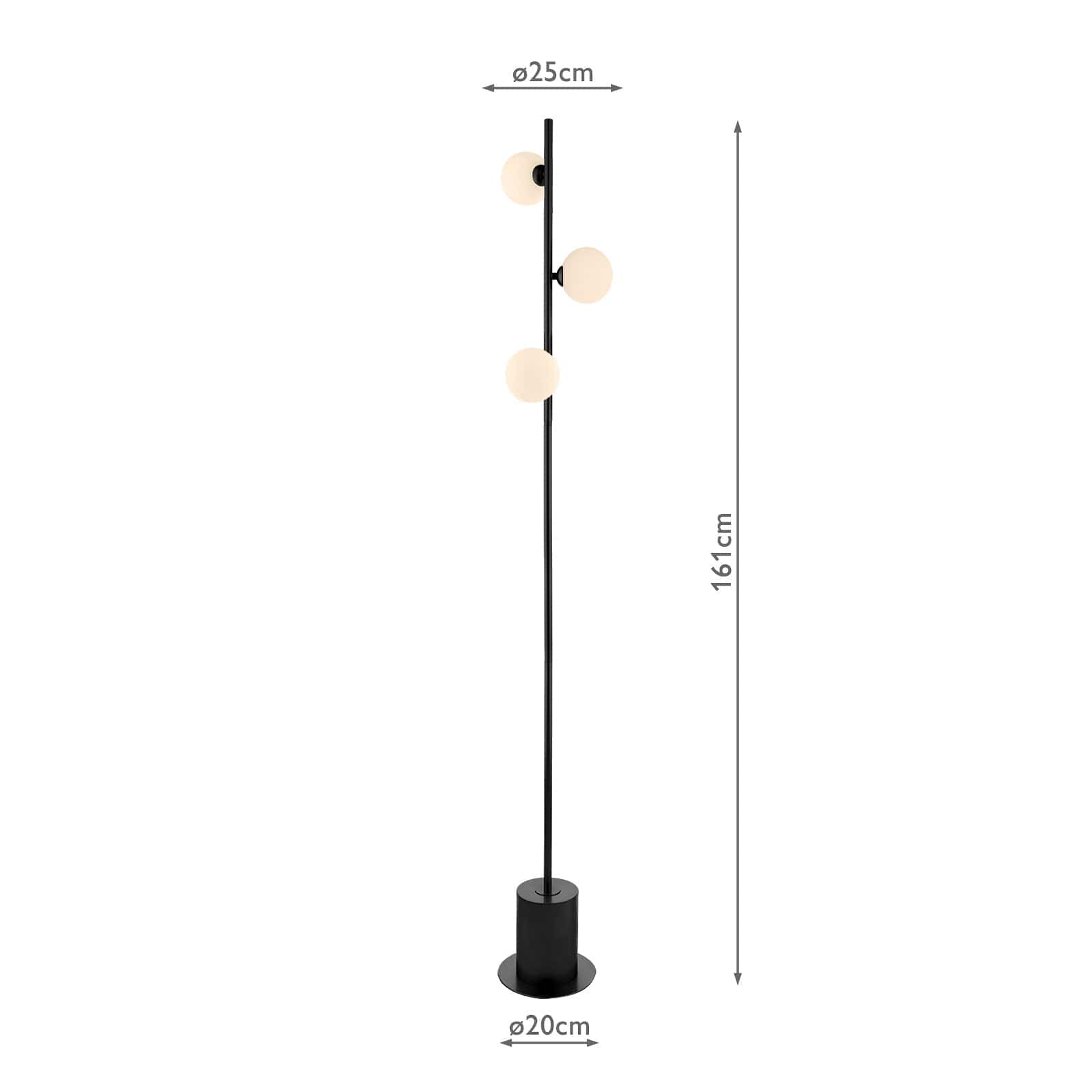 dar lighting Spiral 3 Light Floor Lamp Matt Black & Opal Glass SPI5522-02