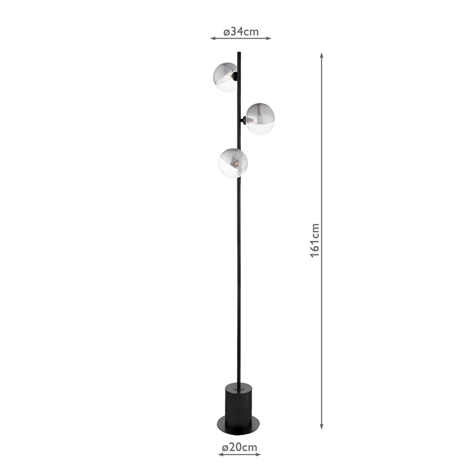 dar lighting Spiral 3 Light Floor Lamp Matt Black & Smoked/Clear Ribbed Glass SPI5522-19