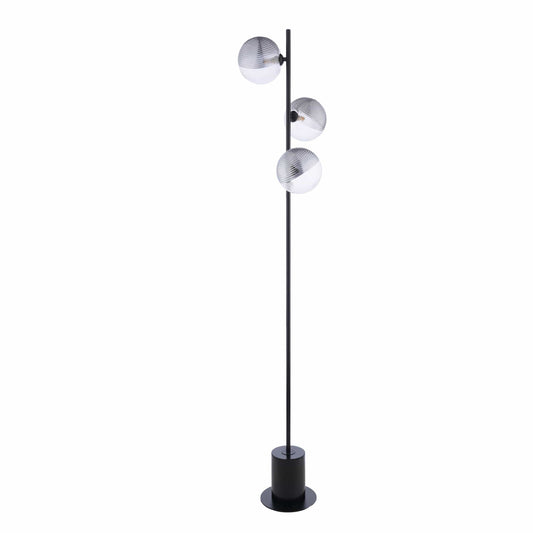 dar lighting Spiral 3 Light Floor Lamp Matt Black & Smoked/Clear Ribbed Glass SPI5522-19