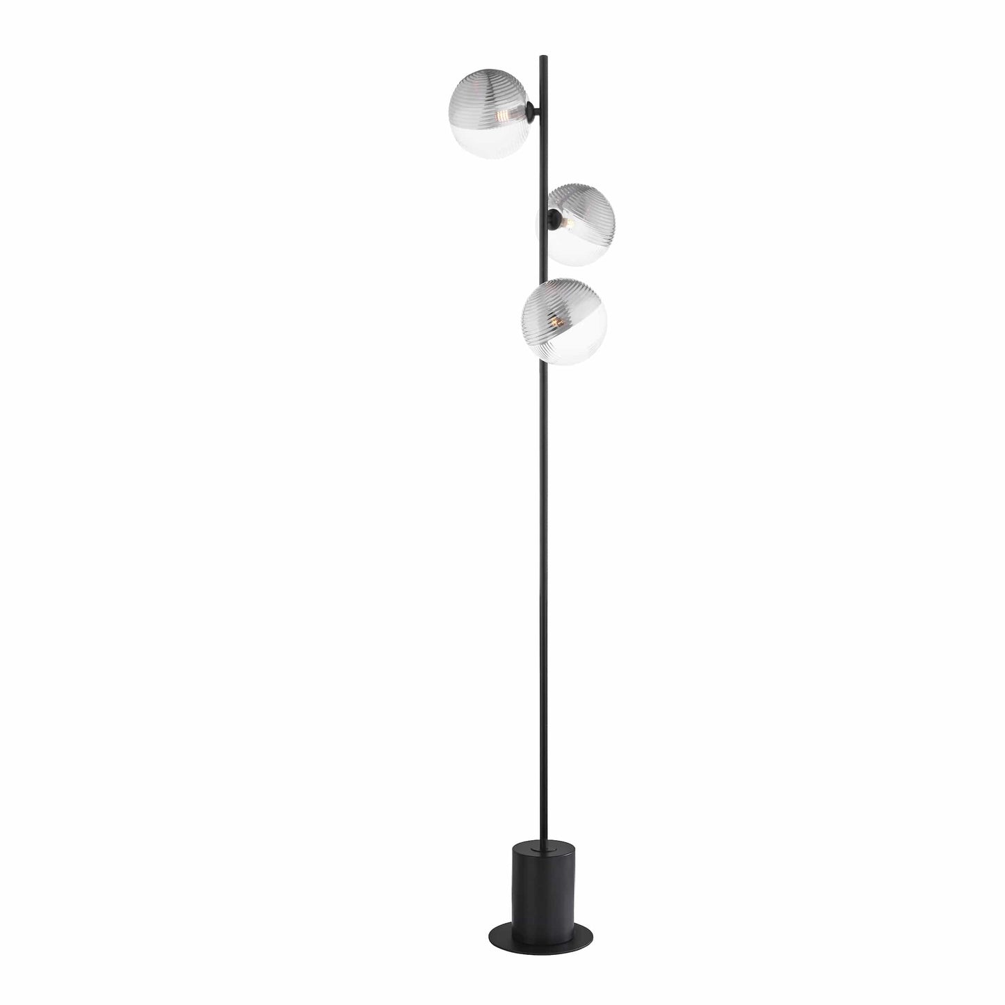 dar lighting Spiral 3 Light Floor Lamp Matt Black & Smoked/Clear Ribbed Glass SPI5522-19