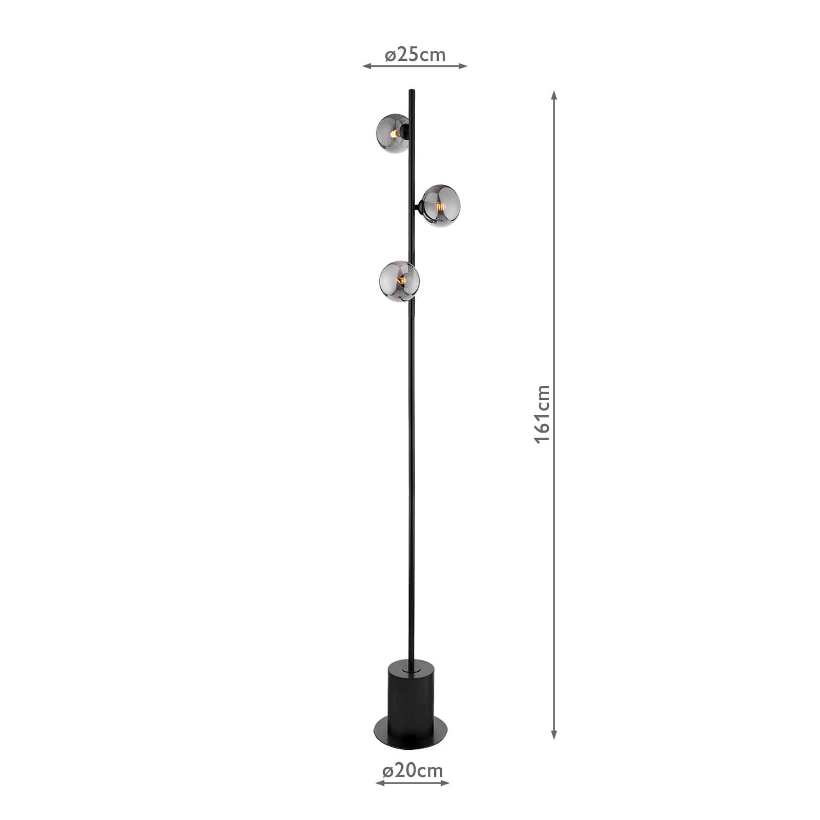 dar lighting Spiral 3 Light Floor Lamp Matt Black & Smoked Glass SPI5522-01