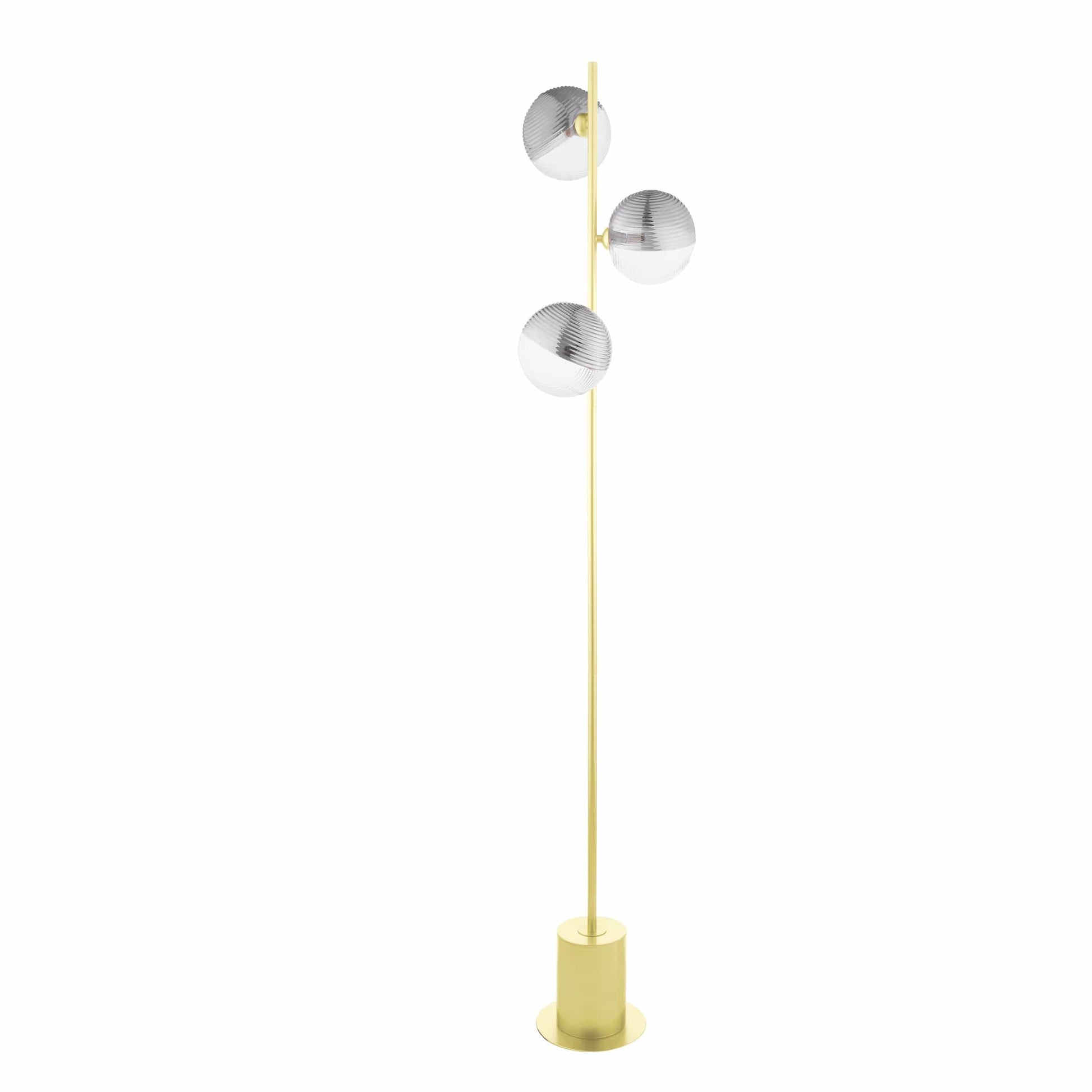 dar lighting Spiral 3 Light Floor Lamp Matt Gold & Smoked/Clear Ribbed Glass SPI5535-19