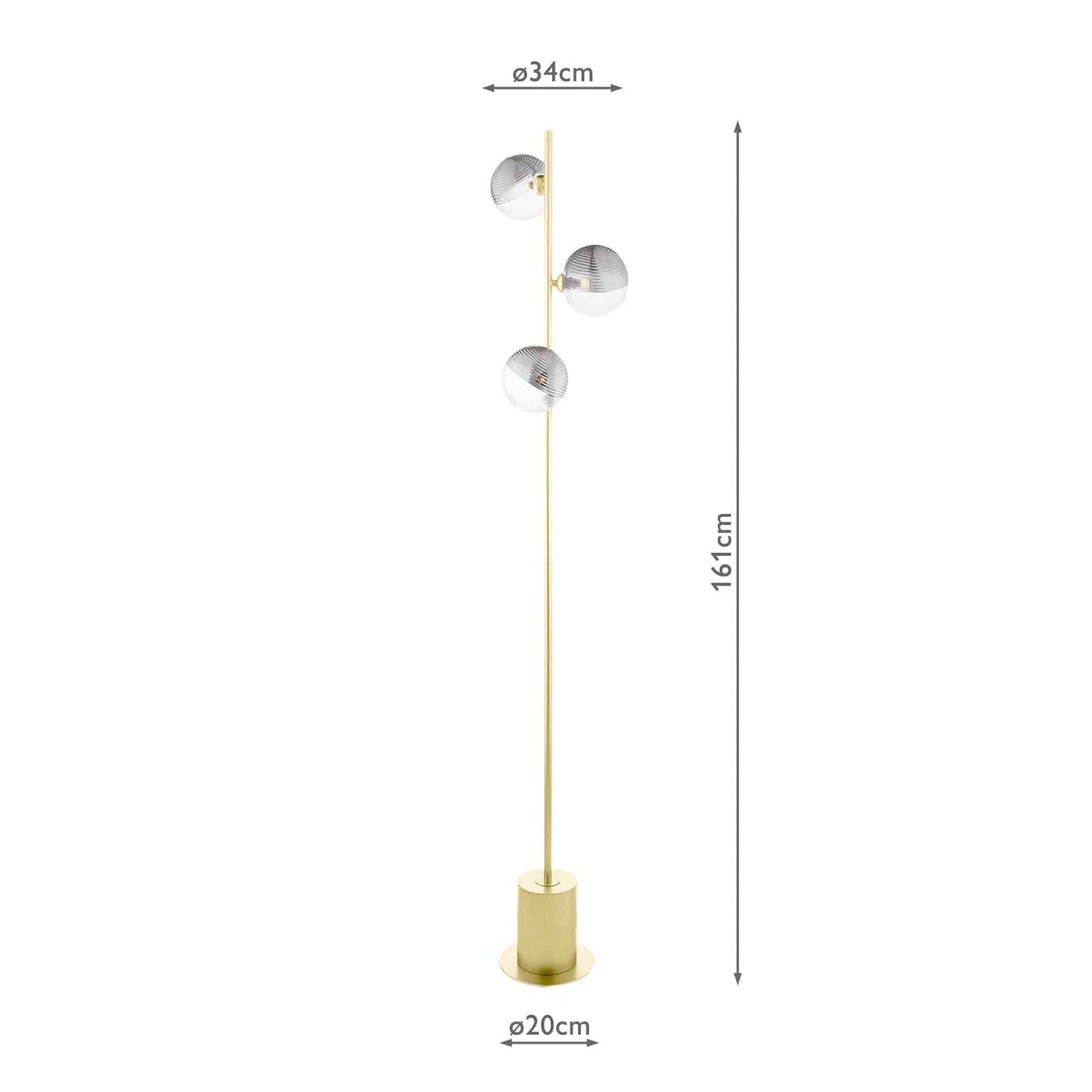 dar lighting Spiral 3 Light Floor Lamp Matt Gold & Smoked/Clear Ribbed Glass SPI5535-19