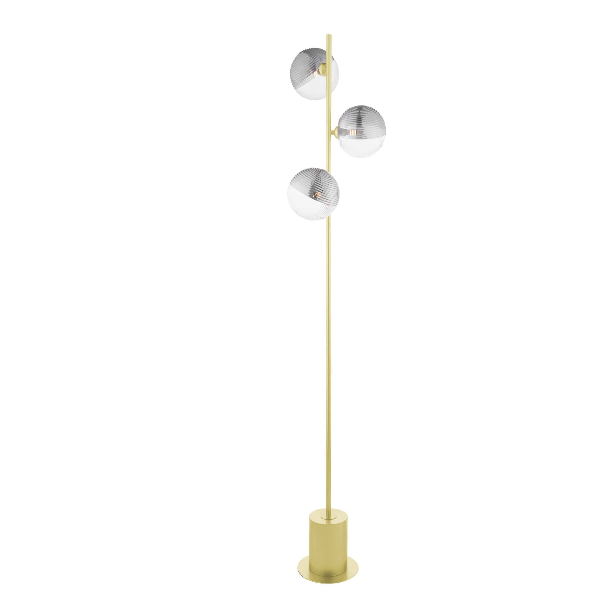 dar lighting Spiral 3 Light Floor Lamp Matt Gold & Smoked/Clear Ribbed Glass SPI5535-19