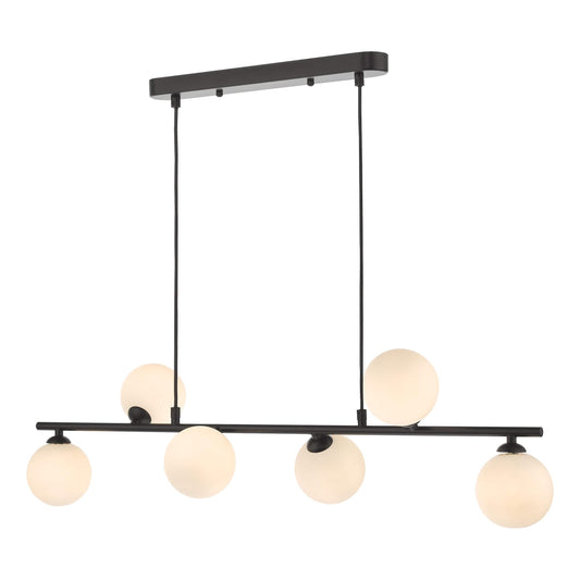 dar lighting Spiral 6 Light Bar Pendant Matt Black Opal Glass SPI6422-02