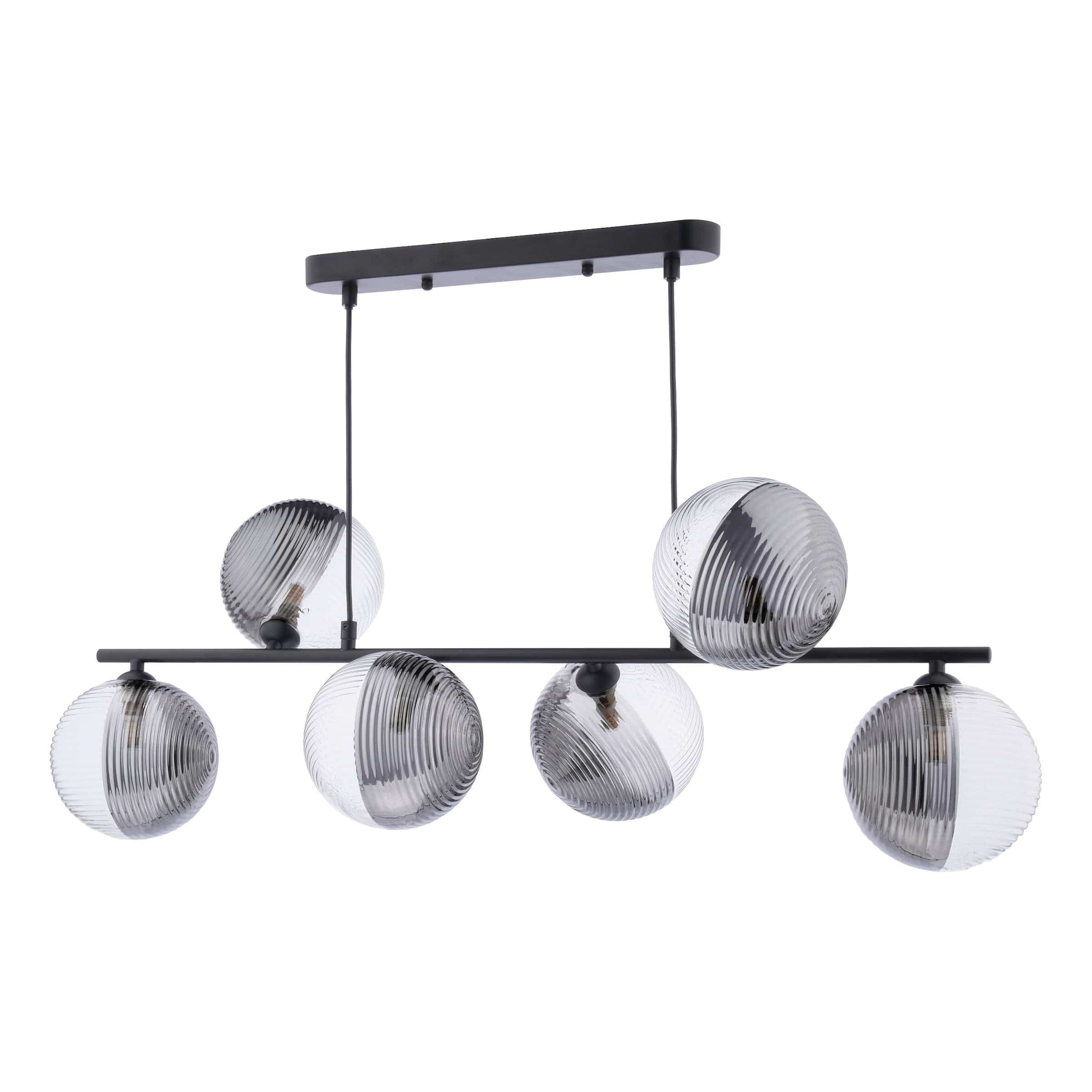 dar lighting Spiral 6 Light Bar Pendant Matt Black & Smoked/Clear Ribbed Glass SPI6422-19