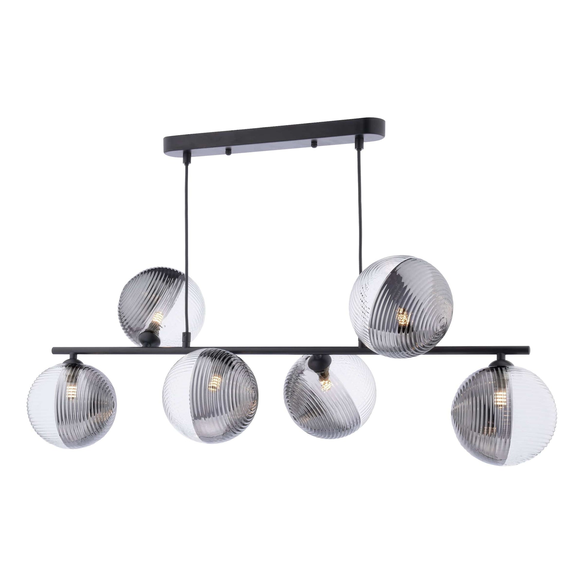 dar lighting Spiral 6 Light Bar Pendant Matt Black & Smoked/Clear Ribbed Glass SPI6422-19