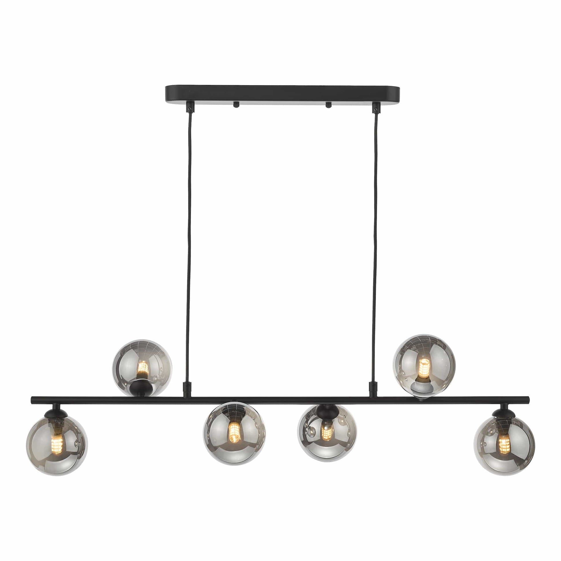 dar lighting Spiral 6 Light Bar Pendant Matt Black Smoked Glass SPI6422-01