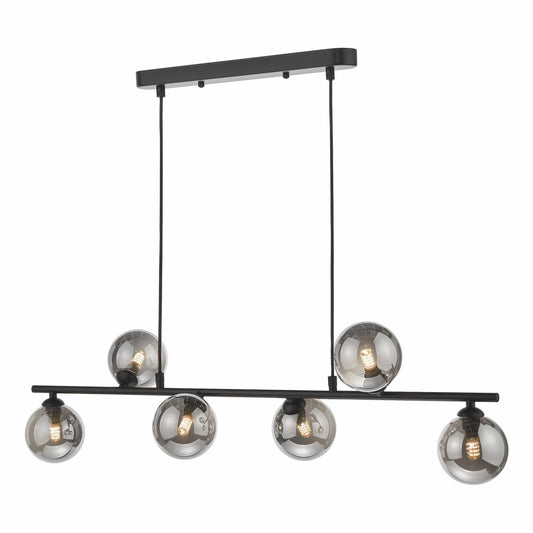 dar lighting Spiral 6 Light Bar Pendant Matt Black Smoked Glass SPI6422-01