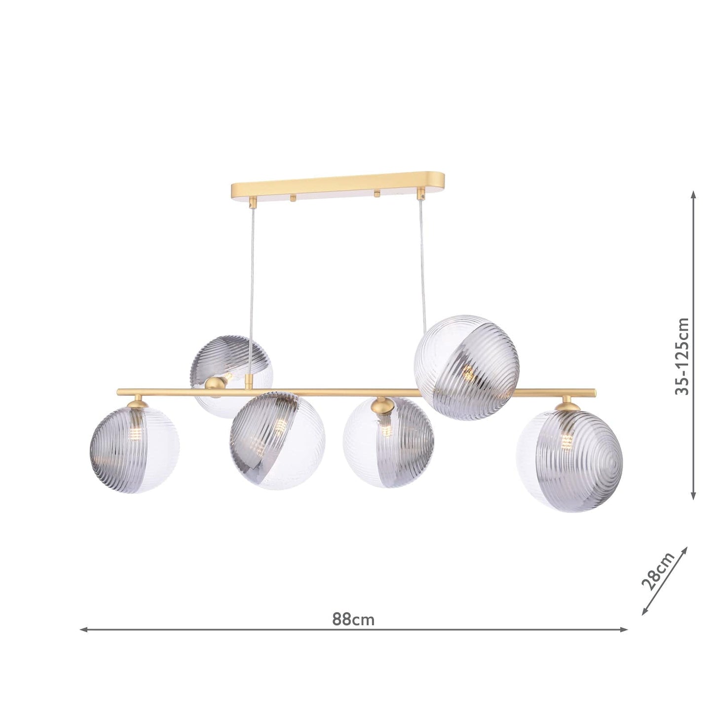 dar lighting Spiral 6 Light Bar Pendant Matt Gold & Smoked/Clear Ribbed Glass SPI6435-19