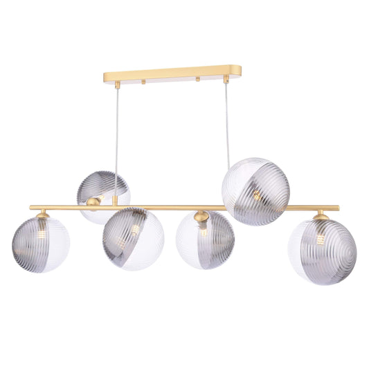 dar lighting Spiral 6 Light Bar Pendant Matt Gold & Smoked/Clear Ribbed Glass SPI6435-19