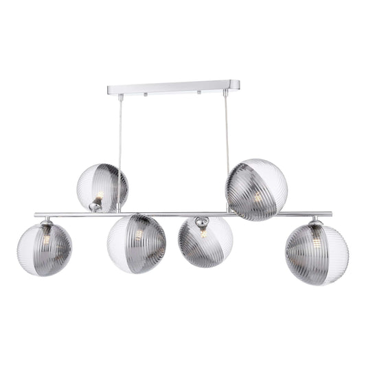 dar lighting Spiral 6 Light Bar Pendant Polished Chrome & Smoked/Clear Ribbed Glass SPI6450-19