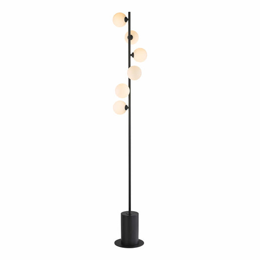 dar lighting Spiral 6 Light Floor Lamp Matt Black Opal Glass SPI4922-02