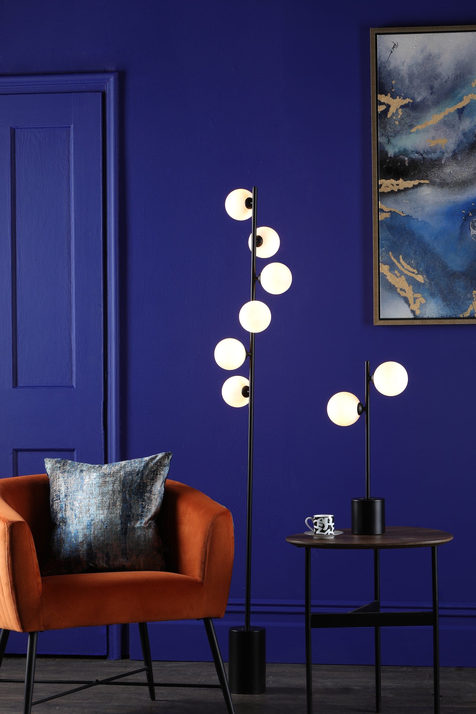 dar lighting Spiral 6 Light Floor Lamp Matt Black Opal Glass SPI4922-02