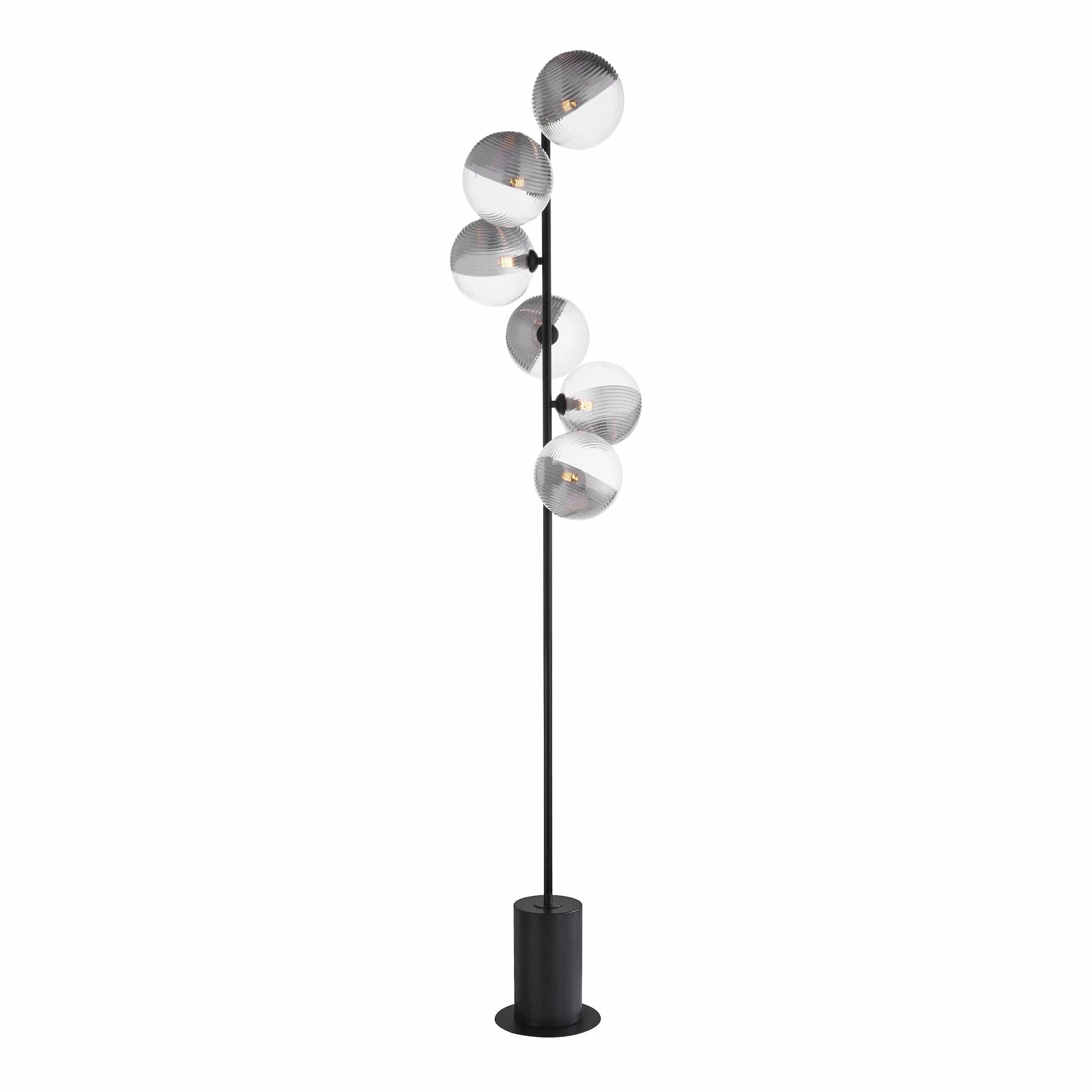 dar lighting Spiral 6 Light Floor Lamp Matt Black & Smoked/Clear Ribbed Glass SPI4922-19